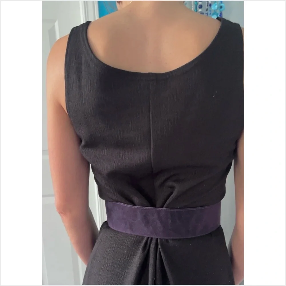 🎁 Vintage Leather Belt 1983 French | Deep Purple Suede | Asymmetrical Detail New - Picture 3 of 16
